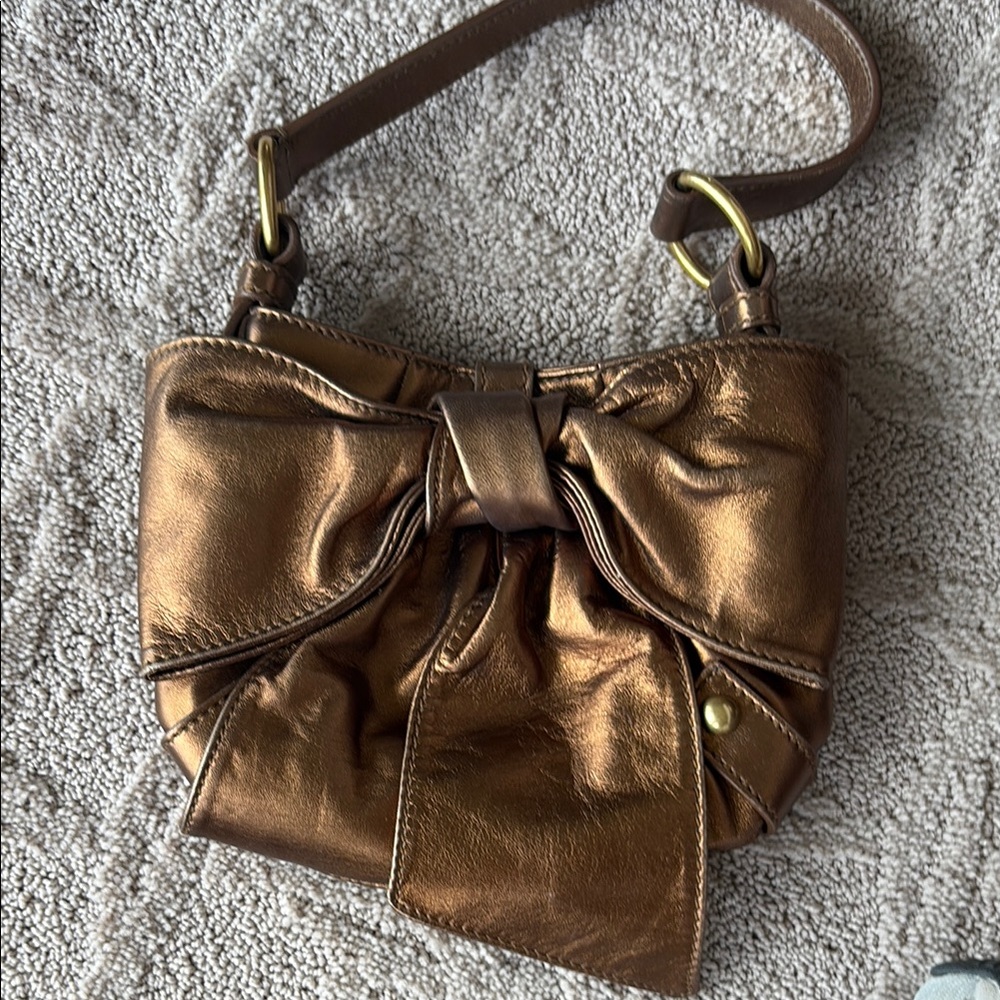 Yves Saint Laurent Brown Clutch with Ruched Design